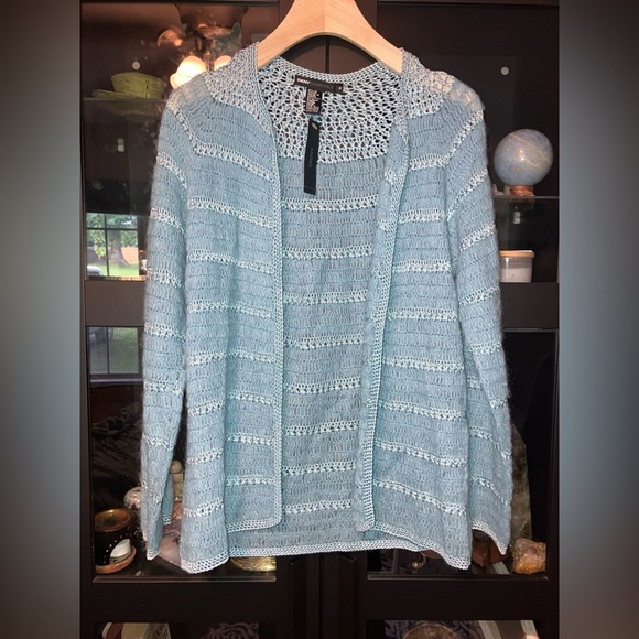 DKNY Mohair Vintage Y2K Baby Blue Open-Knit Cardigan Size S NWT - Picture 7 of 9